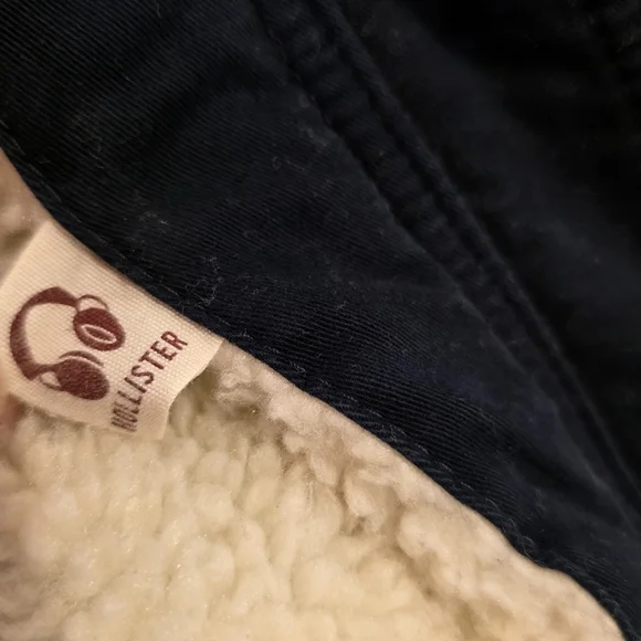 Hollister Y2K Navy Blue Hooded Utility Coat Sherpa Lined Jacket Women's Size M - Picture 16 of 16